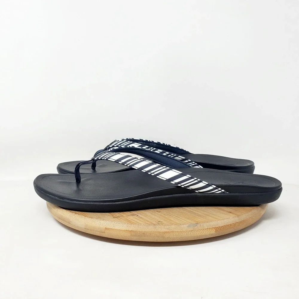 Olukai‎ Hoopio Sandals Womens 9 Striped Flip Flop Thong Pool Beach Shoes Ho'opio